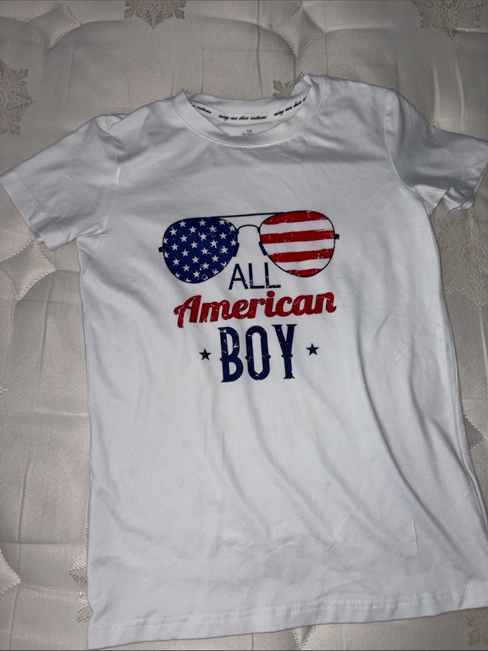 All American Boy White Graphic Tee for Kids